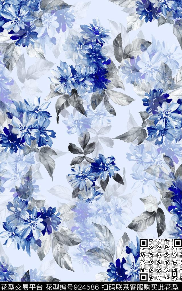 花卉复古数码印花华亿平台下载（图片编号: 924586） - 瓦栏（Walan）