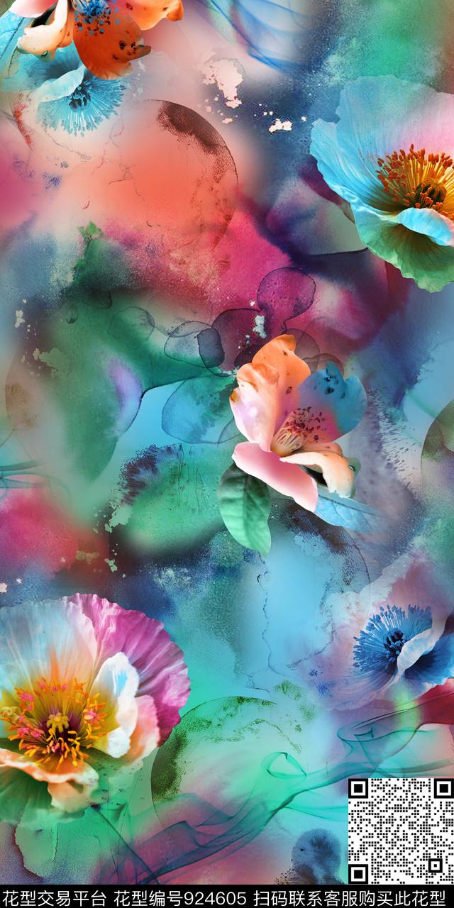 大花老年花炫彩数码印花华亿平台下载（图片编号: 924605） - 瓦栏（Walan）
