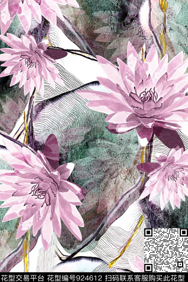 水彩花卉花卉女装数码印花华亿平台下载（图片编号: 924612） - 瓦栏（Walan）