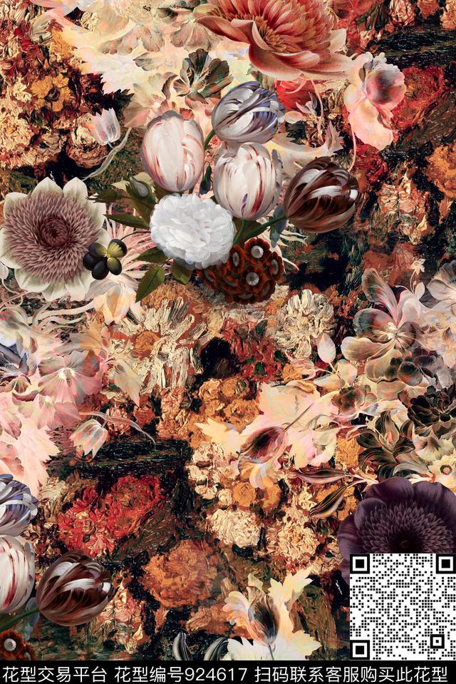 花卉中老年数码印花华亿平台下载（图片编号: 924617） - 瓦栏（Walan）