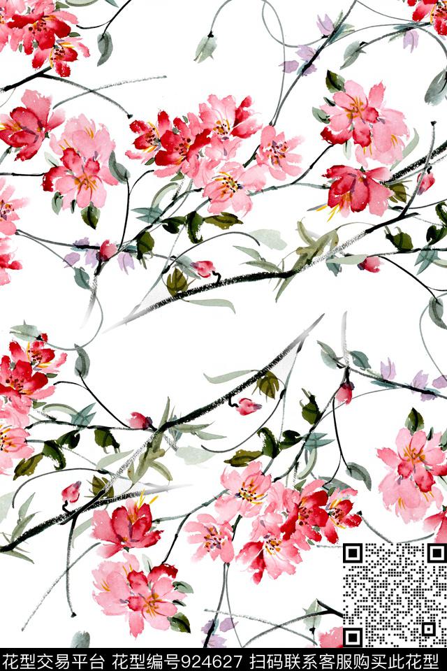 花卉手绘花卉艺术数码印花华亿平台下载（图片编号: 924627） - 瓦栏（Walan）