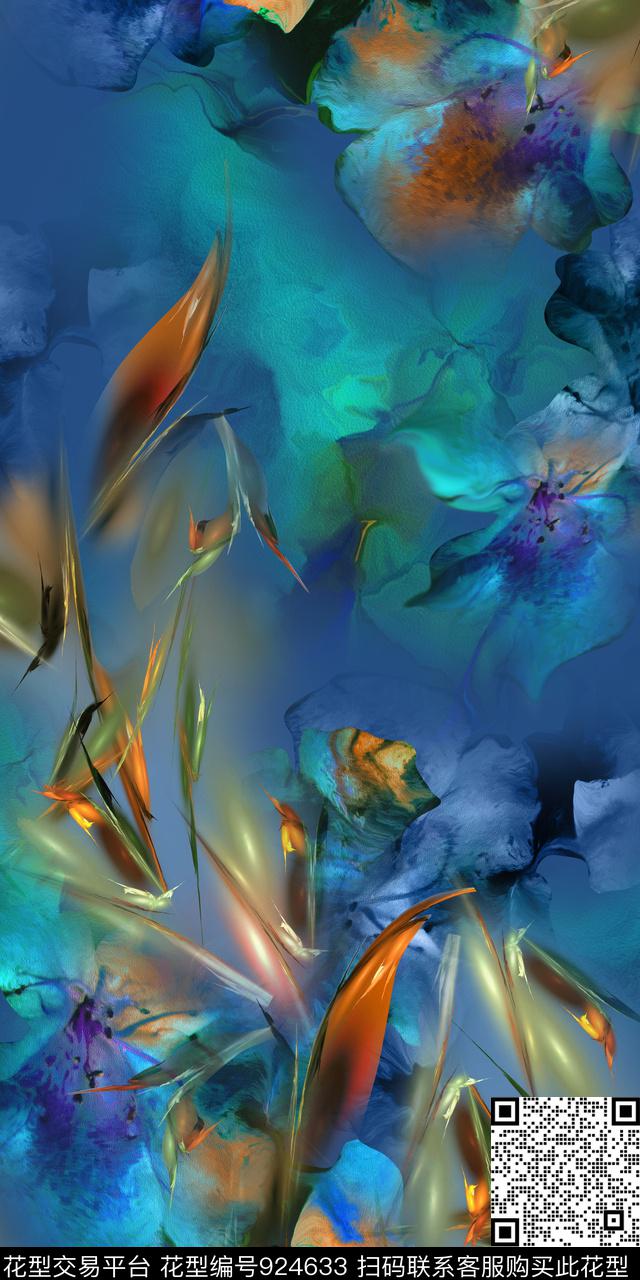 炫彩抽象老年花数码印花华亿平台下载（图片编号: 924633） - 瓦栏（Walan）