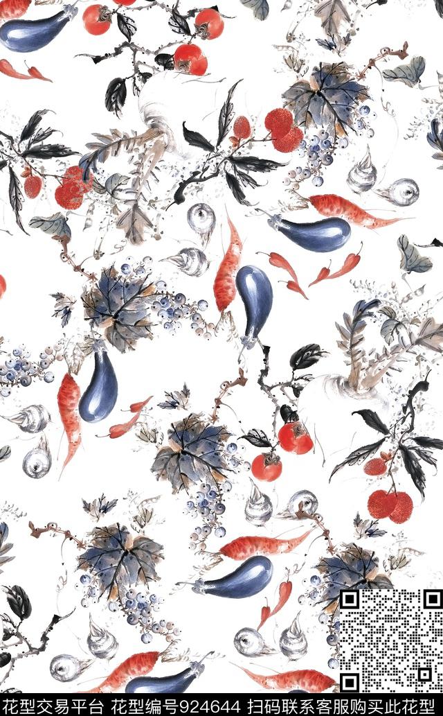 数码华亿平台水果水墨风数码印花华亿平台下载（图片编号: 924644） - 瓦栏（Walan）