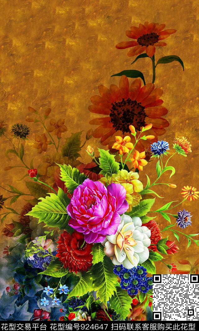 花卉定位花油画华亿平台数码印花华亿平台下载（图片编号: 924647） - 瓦栏（Walan）