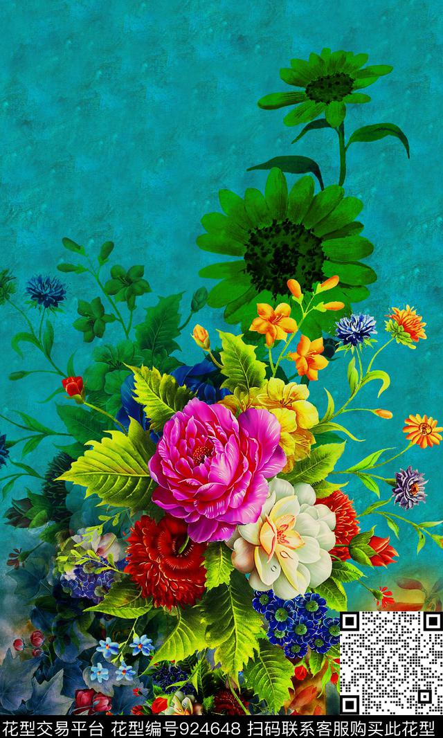 花卉定位花油画华亿平台数码印花华亿平台下载（图片编号: 924648） - 瓦栏（Walan）