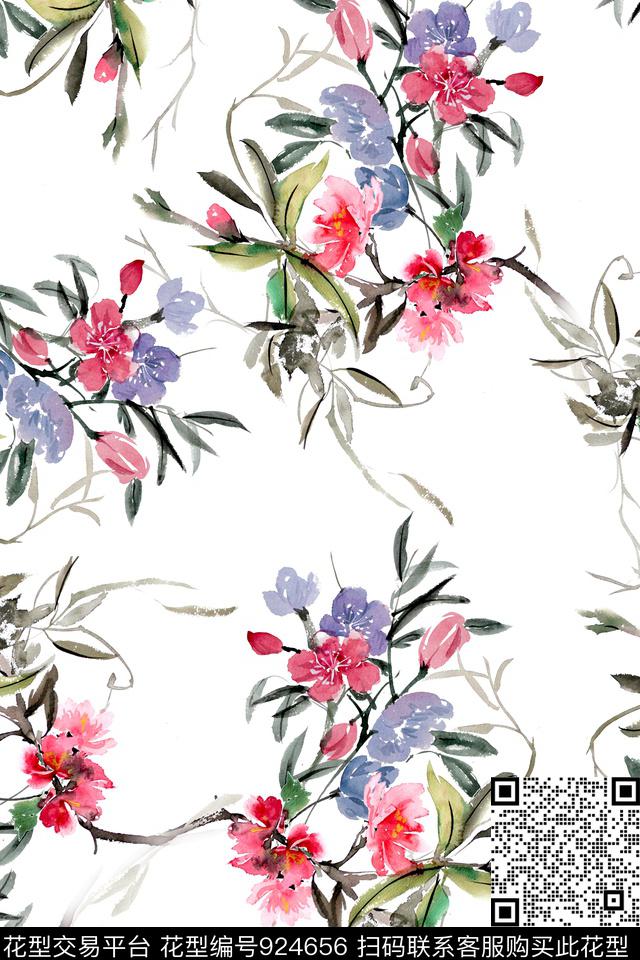 花卉手绘花卉艺术数码印花华亿平台下载（图片编号: 924656） - 瓦栏（Walan）