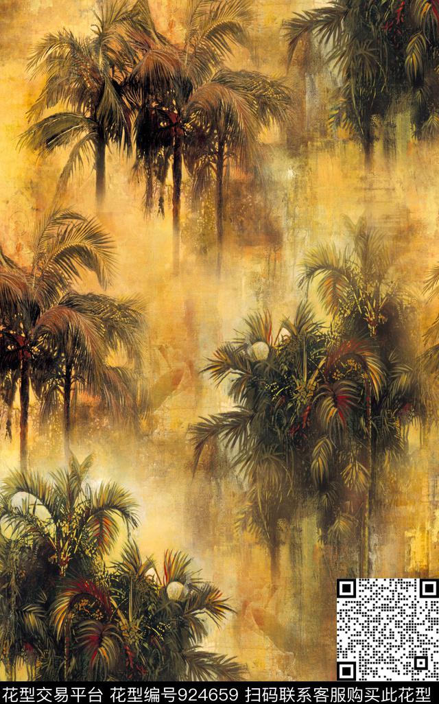 棕榈树数码华亿平台数码印花华亿平台下载（图片编号: 924659） - 瓦栏（Walan）