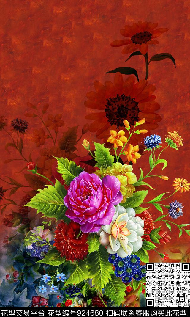 花卉定位花油画华亿平台数码印花华亿平台下载（图片编号: 924680） - 瓦栏（Walan）