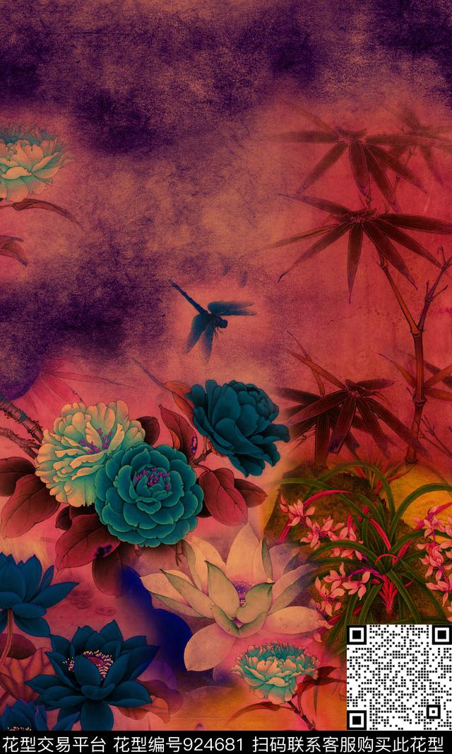 定位花玉兰花荷花数码印花华亿平台下载（图片编号: 924681） - 瓦栏（Walan）