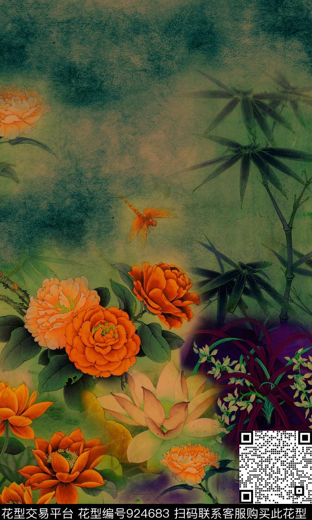 定位花玉兰花荷花数码印花华亿平台下载（图片编号: 924683） - 瓦栏（Walan）