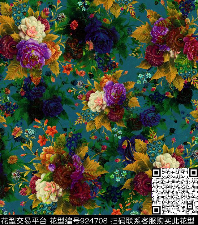 花卉香云纱油画华亿平台数码印花华亿平台下载（图片编号: 924708） - 瓦栏（Walan）