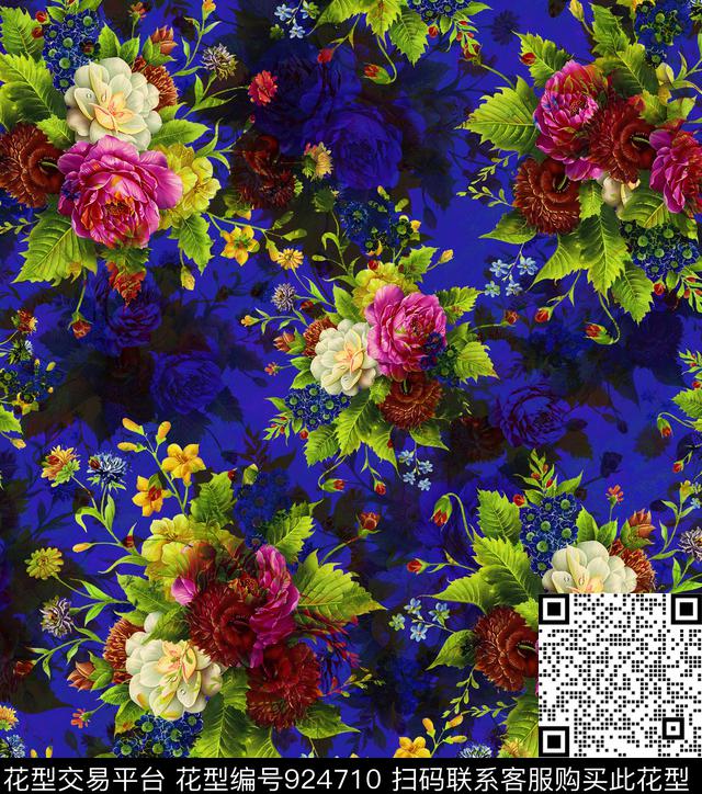 花卉香云纱油画华亿平台数码印花华亿平台下载（图片编号: 924710） - 瓦栏（Walan）