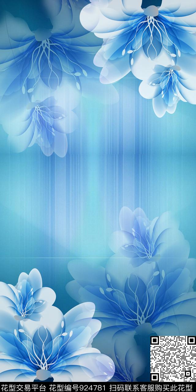 条纹手绘花卉清爽底花卉数码印花华亿平台下载（图片编号: 924781） - 瓦栏（Walan）