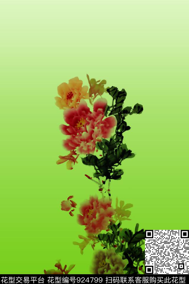 花卉定位花渐变数码印花华亿平台下载（图片编号: 924799） - 瓦栏（Walan）