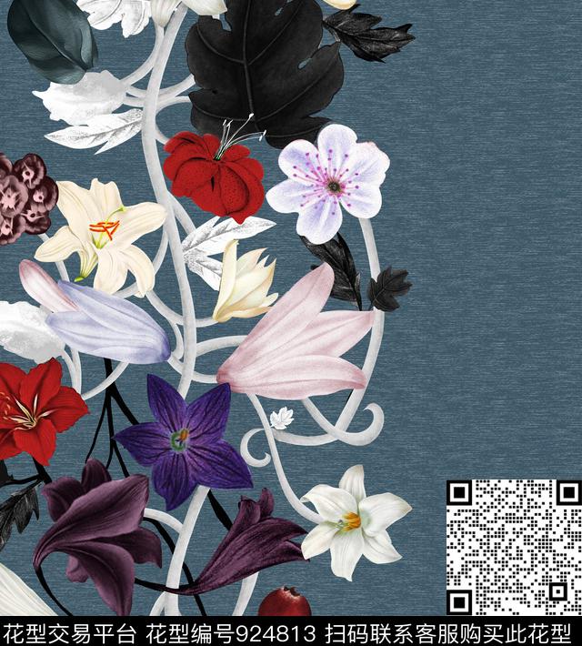 水彩花卉花卉花边数码印花华亿平台下载（图片编号: 924813） - 瓦栏（Walan）