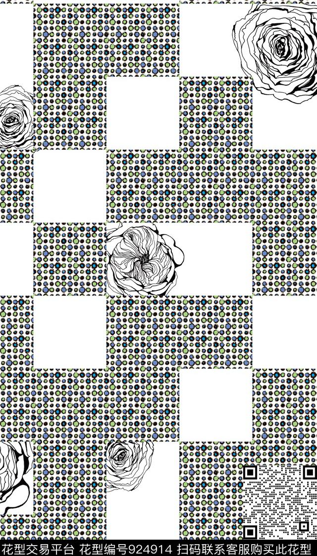 波点手绘花卉几何数码印花华亿平台下载（图片编号: 924914） - 瓦栏（Walan）
