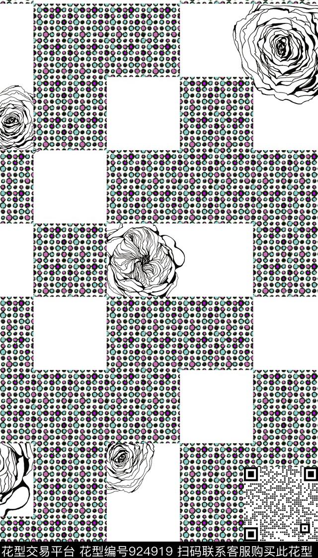 波点手绘花卉几何数码印花华亿平台下载（图片编号: 924919） - 瓦栏（Walan）