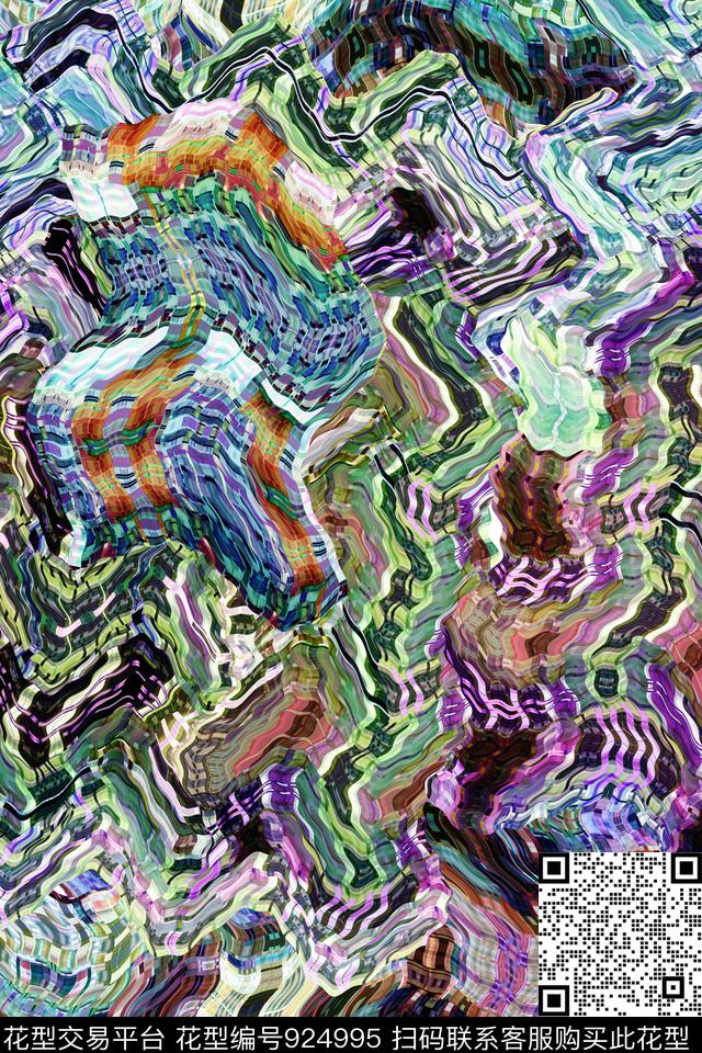 格子几何抽象数码印花华亿平台下载（图片编号: 924995） - 瓦栏（Walan）