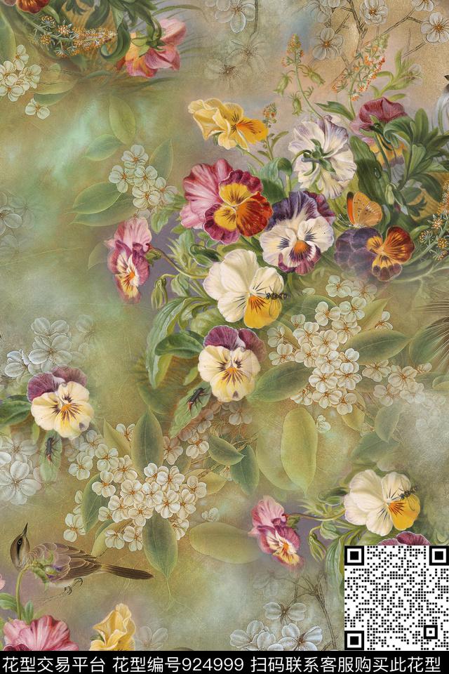 花卉兰花小碎花数码印花华亿平台下载（图片编号: 924999） - 瓦栏（Walan）