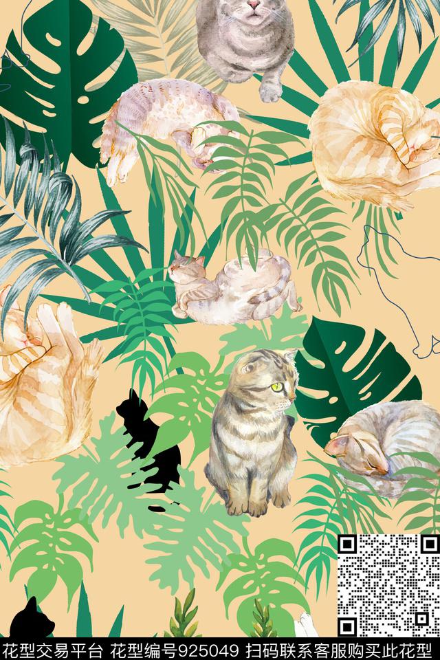 花卉绿植树叶动物数码印花华亿平台下载（图片编号: 925049） - 瓦栏（Walan）