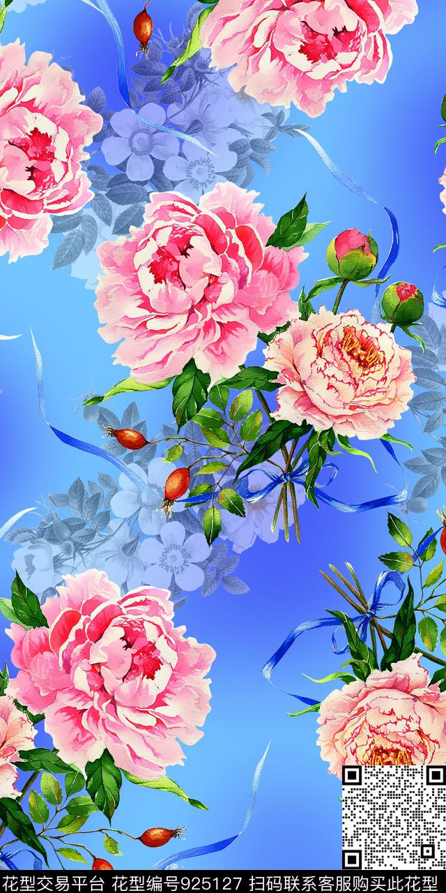 素雅手绘花卉渐变底纹数码印花华亿平台下载（图片编号: 925127） - 瓦栏（Walan）