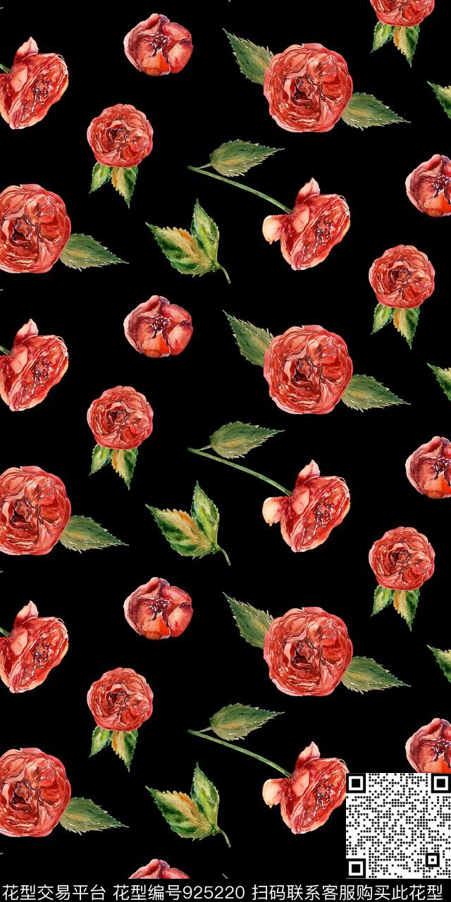 小碎花手绘花卉小红花数码印花华亿平台下载（图片编号: 925220） - 瓦栏（Walan）