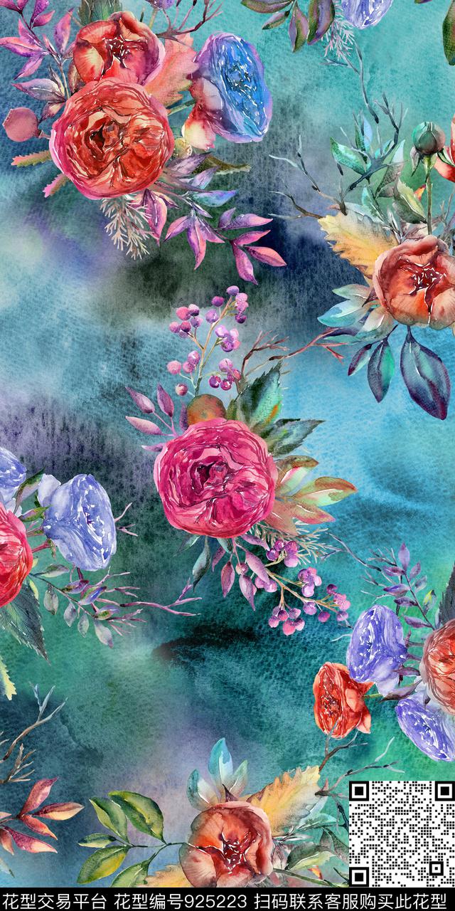 小碎花手绘花卉五颜六色的花数码印花华亿平台下载（图片编号: 925223） - 瓦栏（Walan）