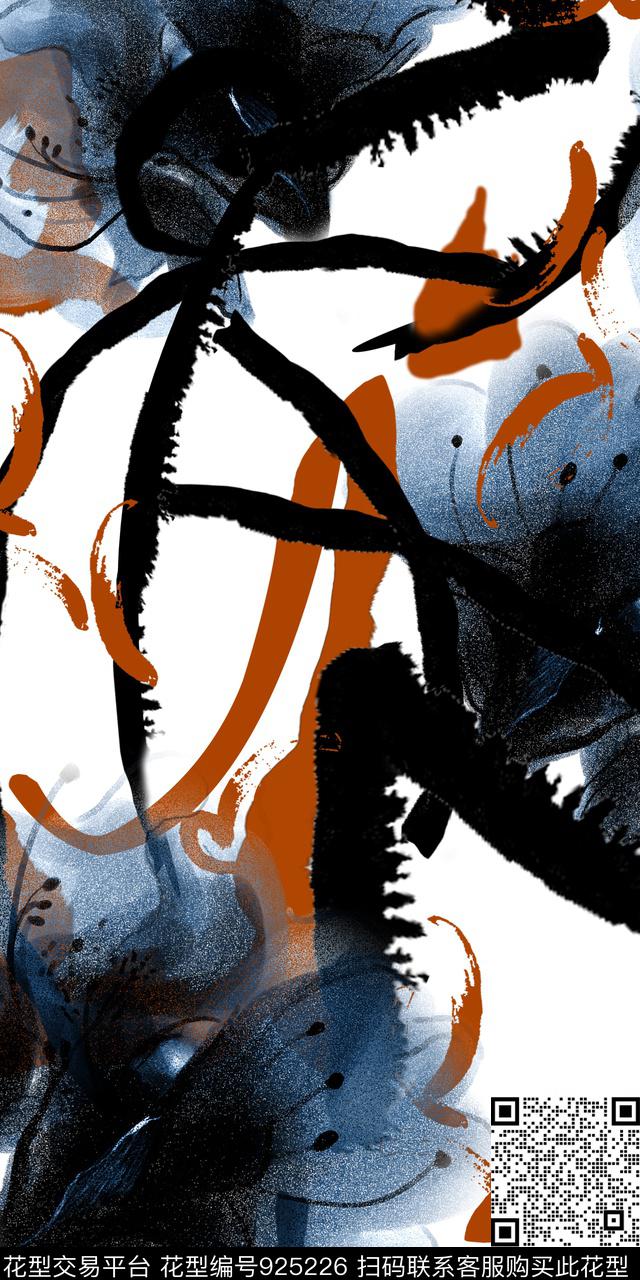 几何抽象手绘花卉数码印花华亿平台下载（图片编号: 925226） - 瓦栏（Walan）