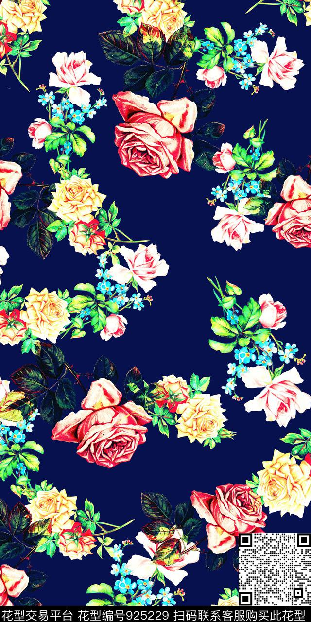 数码华亿平台手绘花卉复古数码印花华亿平台下载（图片编号: 925229） - 瓦栏（Walan）