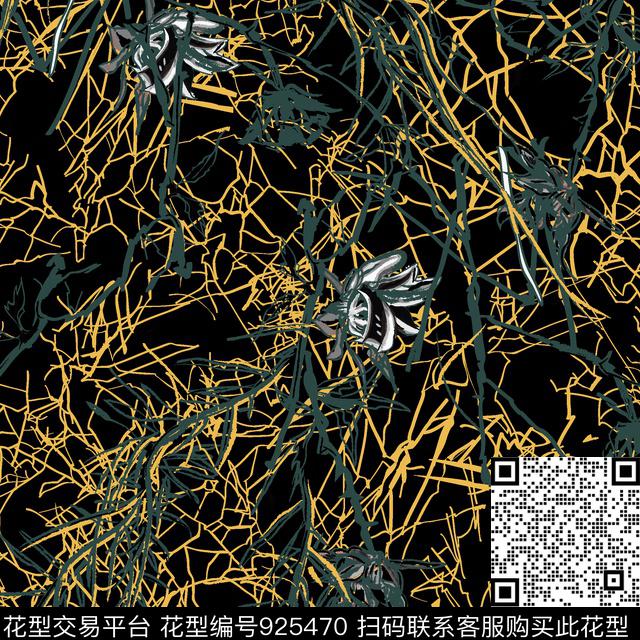 树枝线条抽象花卉数码印花华亿平台下载（图片编号: 925470） - 瓦栏（Walan）