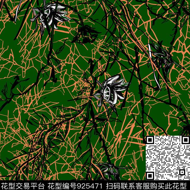 树枝线条抽象花卉数码印花华亿平台下载（图片编号: 925471） - 瓦栏（Walan）