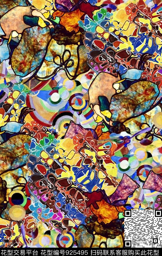 抽象写意油画华亿平台数码印花华亿平台下载（图片编号: 925495） - 瓦栏（Walan）