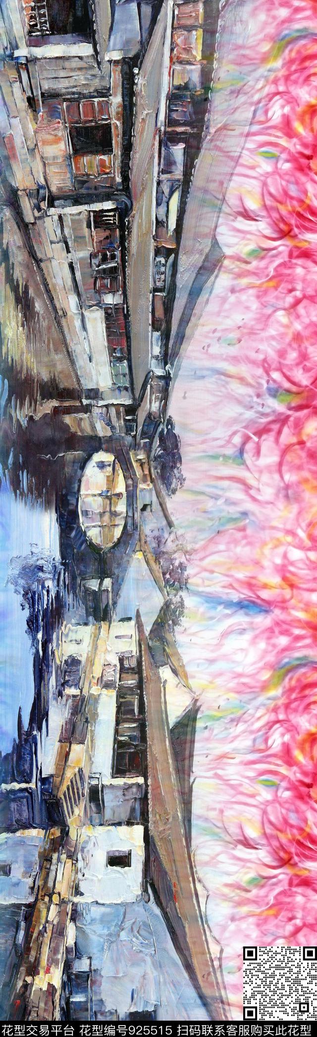 围巾油画华亿平台风景景观数码印花华亿平台下载（图片编号: 925515） - 瓦栏（Walan）