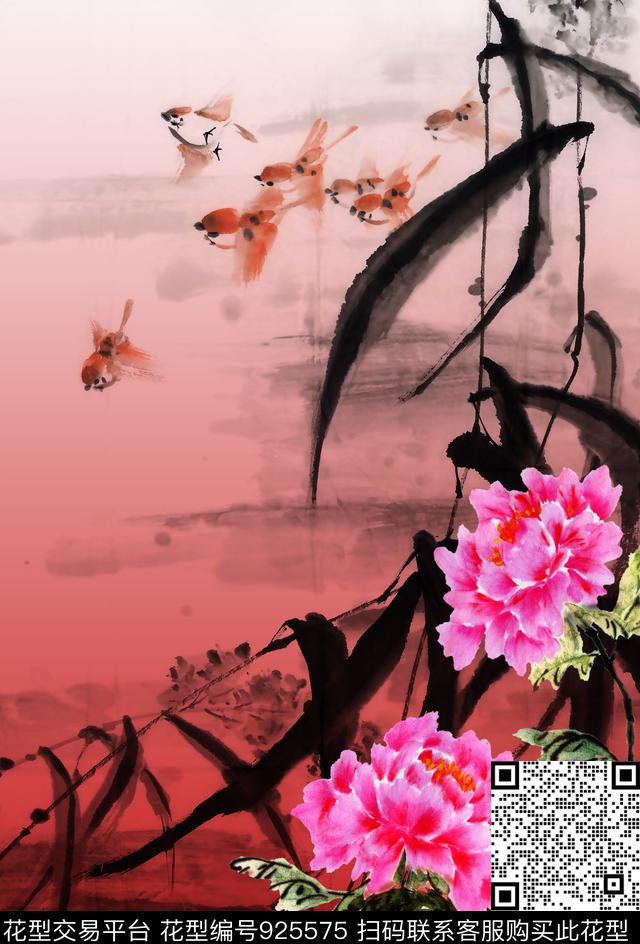 花卉定位花渐变数码印花华亿平台下载（图片编号: 925575） - 瓦栏（Walan）