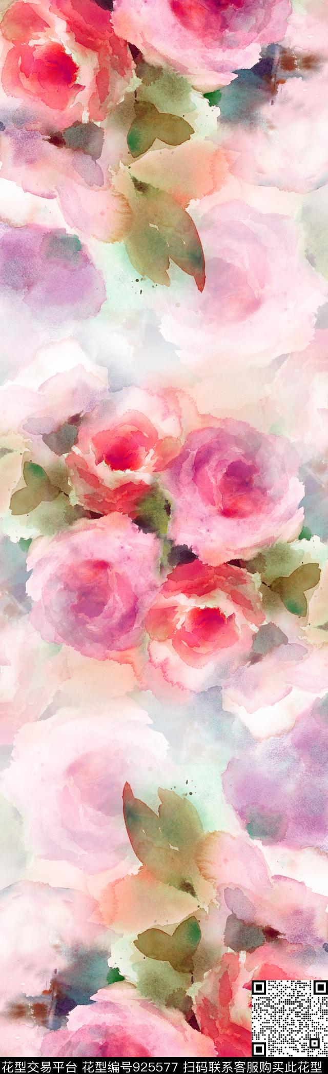 围巾花卉牡丹数码印花华亿平台下载（图片编号: 925577） - 瓦栏（Walan）
