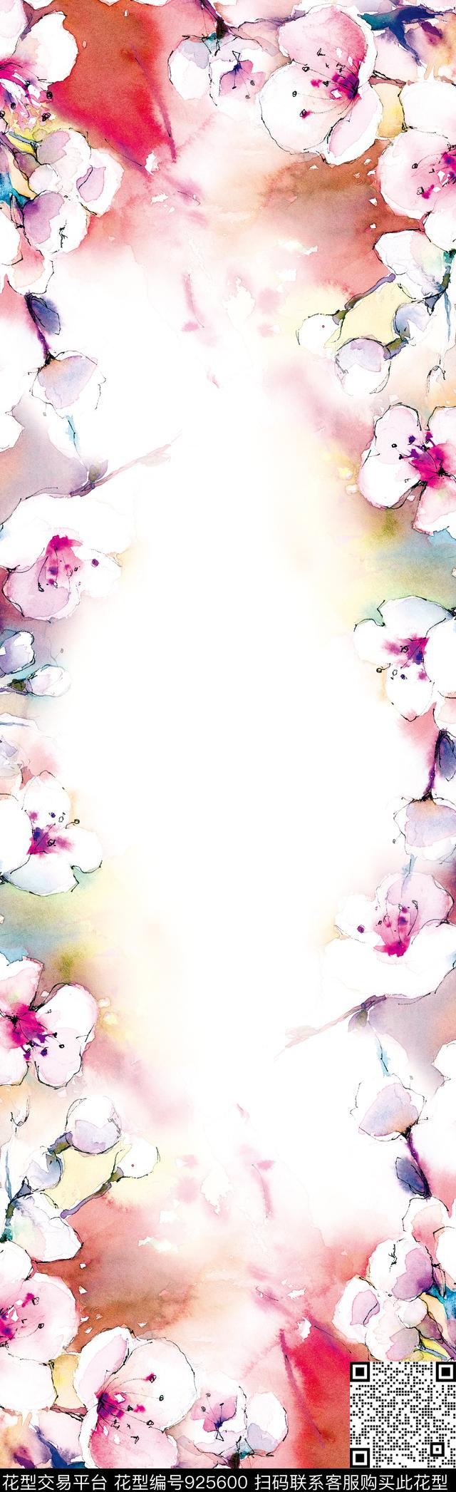 围巾花卉桃花数码印花华亿平台下载（图片编号: 925600） - 瓦栏（Walan）