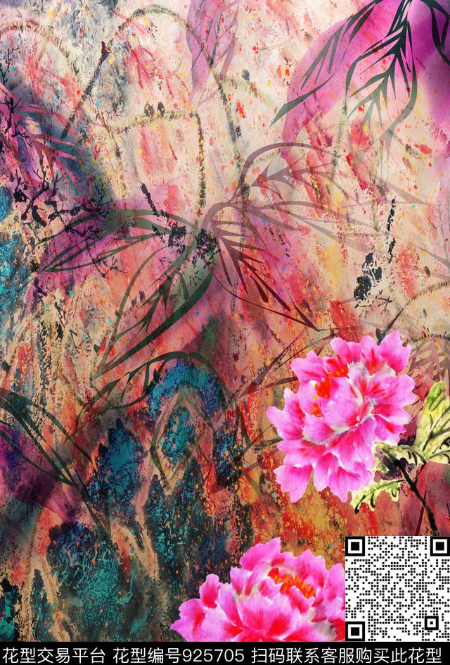 花卉定位花渐变数码印花华亿平台下载（图片编号: 925705） - 瓦栏（Walan）