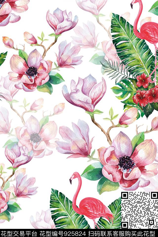 富贵花玉兰花火烈鸟数码印花华亿平台下载（图片编号: 925824） - 瓦栏（Walan）