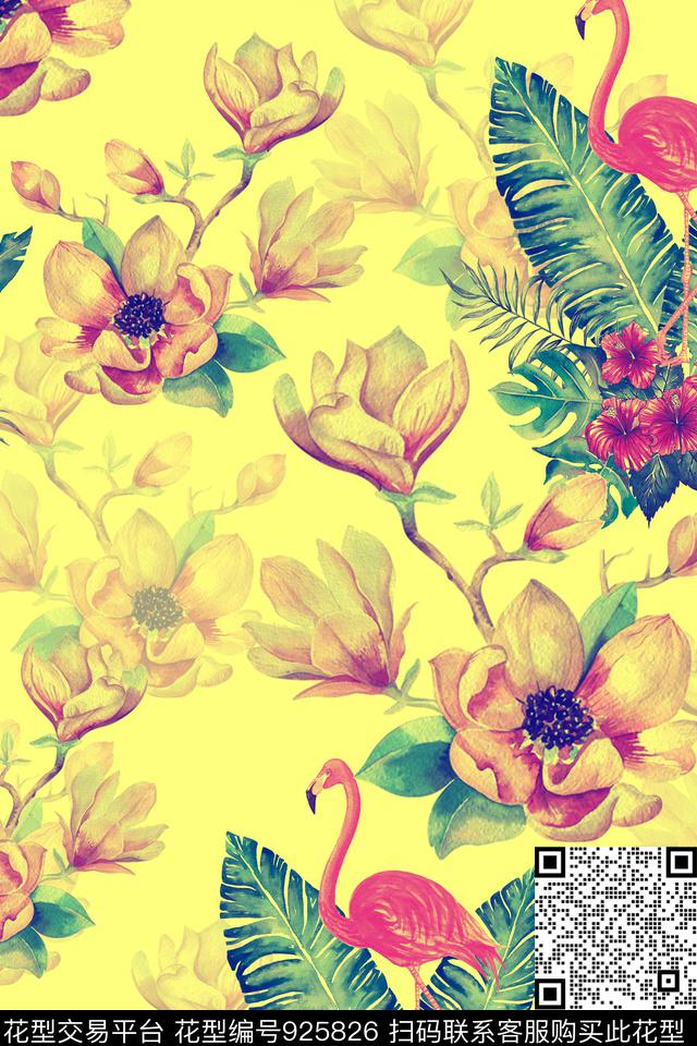 富贵花玉兰花火烈鸟数码印花华亿平台下载（图片编号: 925826） - 瓦栏（Walan）