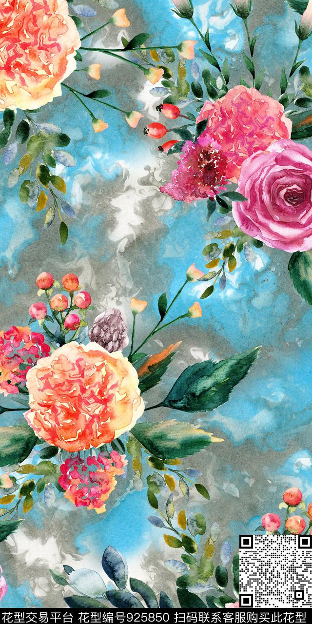 数码华亿平台花卉手绘花卉数码印花华亿平台下载（图片编号: 925850） - 瓦栏（Walan）