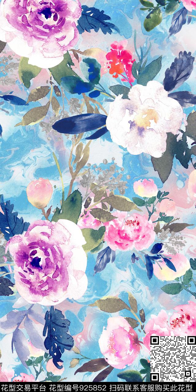 数码华亿平台花卉手绘花卉数码印花华亿平台下载（图片编号: 925852） - 瓦栏（Walan）