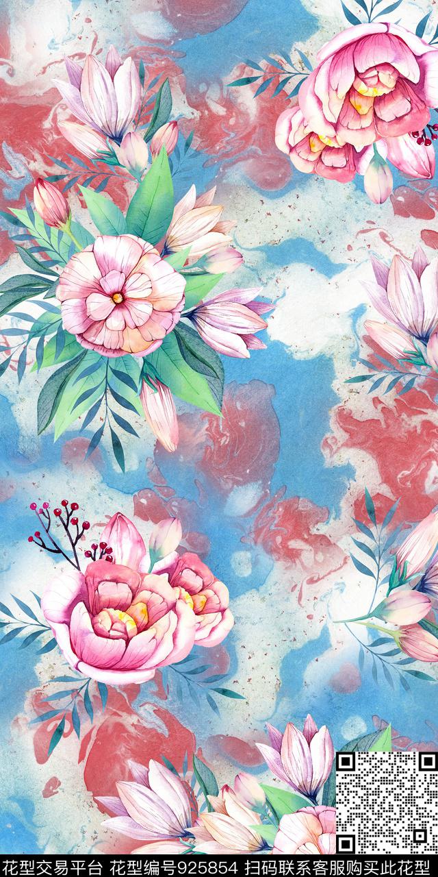 数码华亿平台花卉手绘花卉数码印花华亿平台下载（图片编号: 925854） - 瓦栏（Walan）