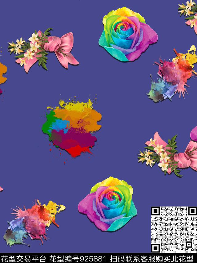小碎花彩色花卉彩色花数码印花华亿平台下载（图片编号: 925881） - 瓦栏（Walan）