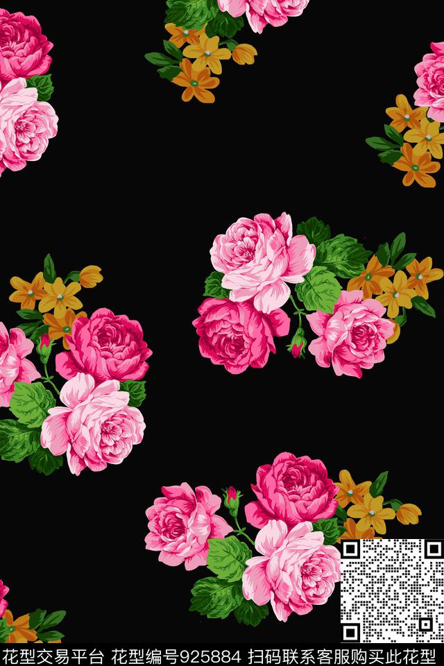 花卉月季花女装数码印花华亿平台下载（图片编号: 925884） - 瓦栏（Walan）