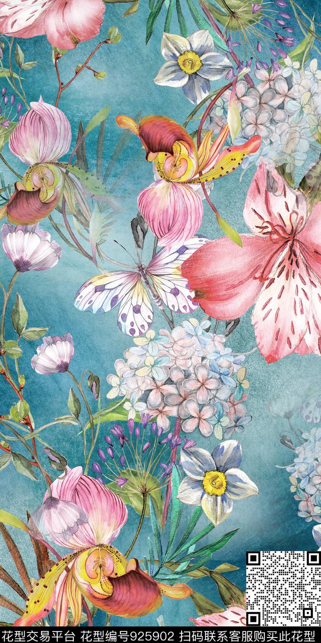 抽象花卉小碎花手绘花卉数码印花华亿平台下载（图片编号: 925902） - 瓦栏（Walan）