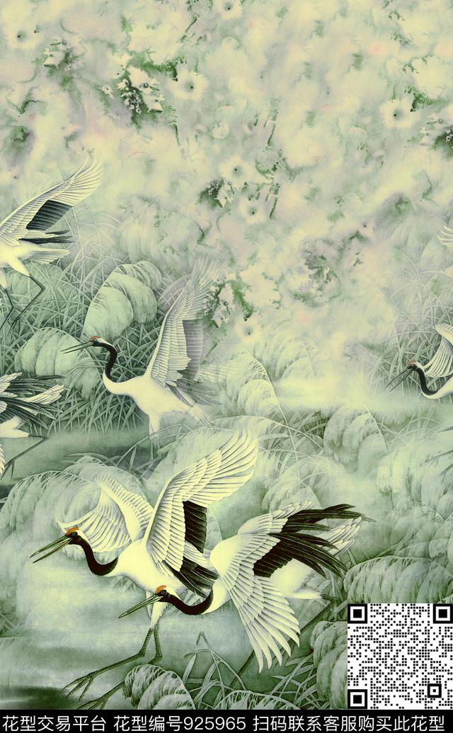 花卉中国风国画数码印花华亿平台下载（图片编号: 925965） - 瓦栏（Walan）