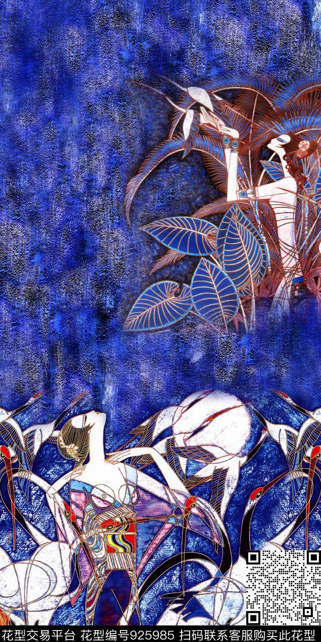 民族风肌理仙鹤数码印花华亿平台下载（图片编号: 925985） - 瓦栏（Walan）