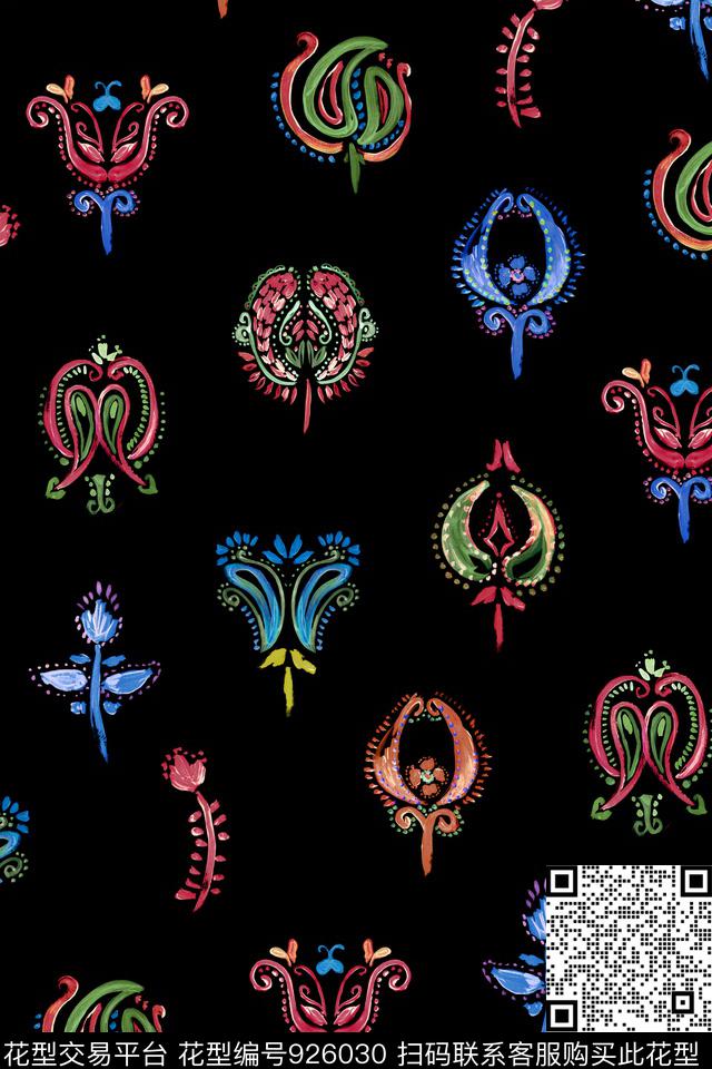 民族风水彩花卉民族花卉数码印花华亿平台下载（图片编号: 926030） - 瓦栏（Walan）