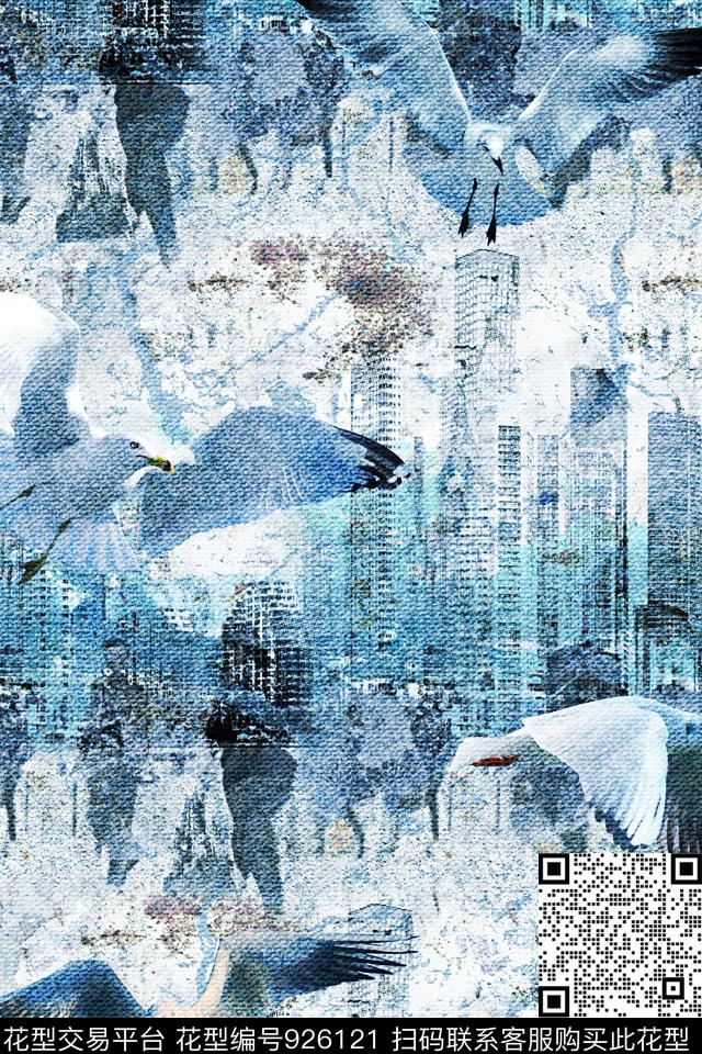 潮牌城市建筑鸟数码印花华亿平台下载（图片编号: 926121） - 瓦栏（Walan）