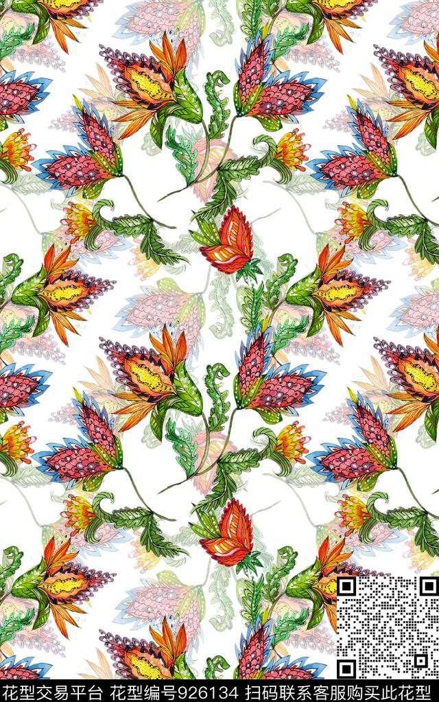 数码华亿平台民族风花卉数码印花华亿平台下载（图片编号: 926134） - 瓦栏（Walan）
